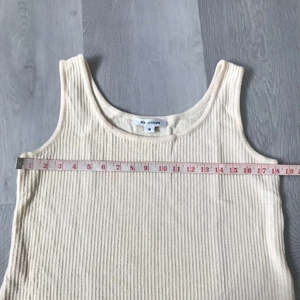 ST JOHN IVORY WOOL TANK TOP RIB KNIT SCOOP BECK PULLOVER WOMENS MEDIUM